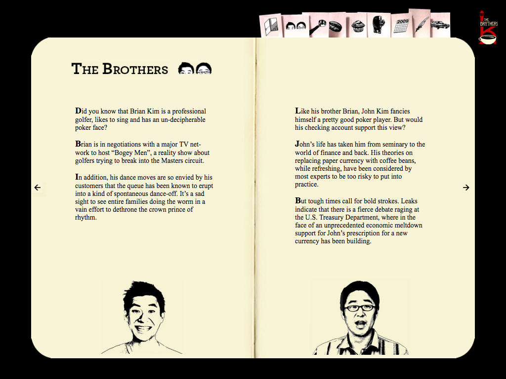 "The Brothers" page of the original Brothers K Coffee website ca. 2009